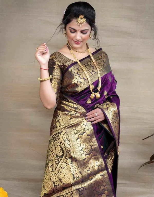 Wine_Banarasi_Silk_Saree_with_Golden_Zari_Floral_&_Paisley_Weaving_-_Blouse_Piece_Included