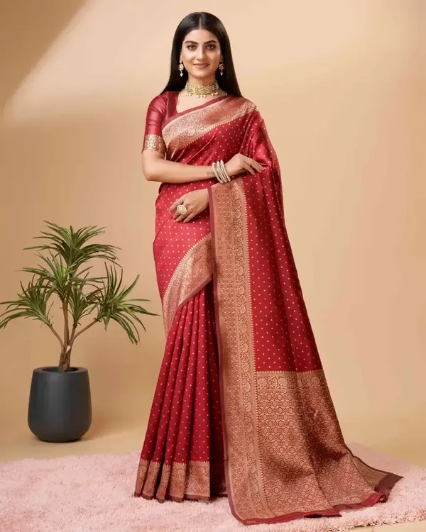 Maroon_Kanjivaram_Silk_Saree_with_Antique_Gold_Zari_Border_and_Dot_Weave