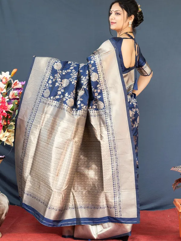 Blue_Banarasi_Silk_Saree_with_Gold_Zari_Floral_Jaal_and_Contrast_Border