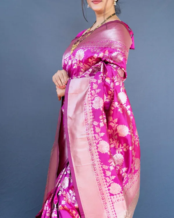 Pink_Banarasi_Silk_Saree_with_Gold_Zari_Floral_Jaal_and_Contrast_Border
