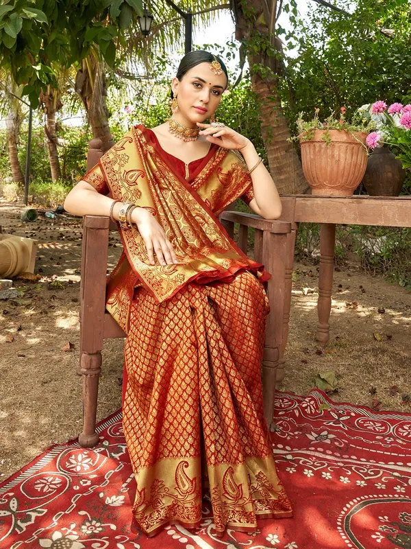 Red_Banarasi_Silk_Saree_with_Golden_Zari_Paisley_Design