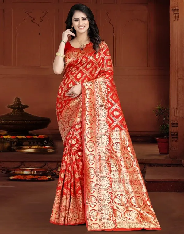 Red_Banarasi_Silk_Saree_with_Mor_Edli_Design