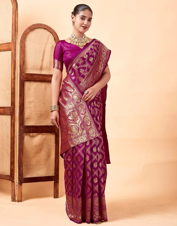 Wine_Banarasi_Silk_Saree_with_Mor_Edli_Design