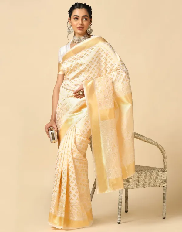 White_Banarasi_Silk_Saree_with_Golden_Zari_Paisley_Design