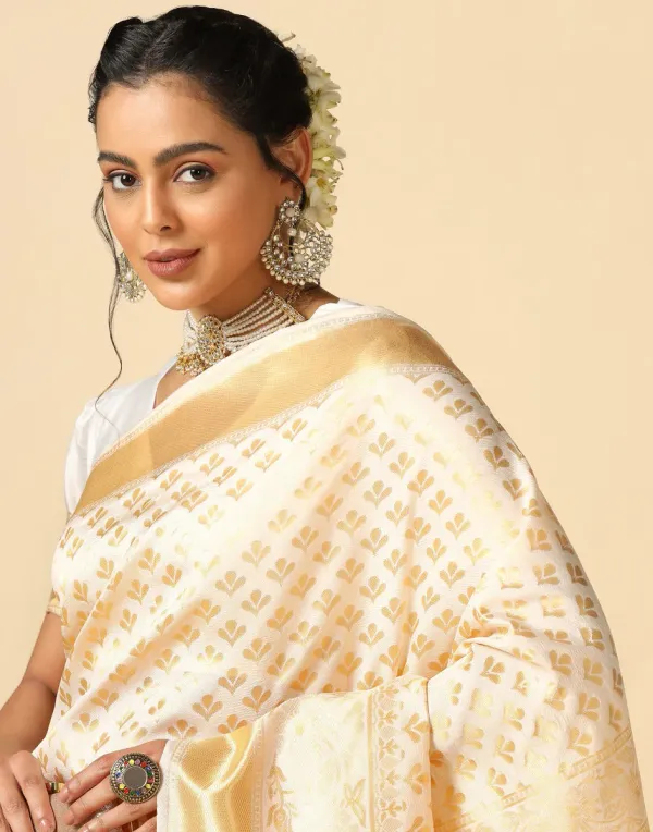 White_Banarasi_Silk_Saree_with_Golden_Zari_Paisley_Design