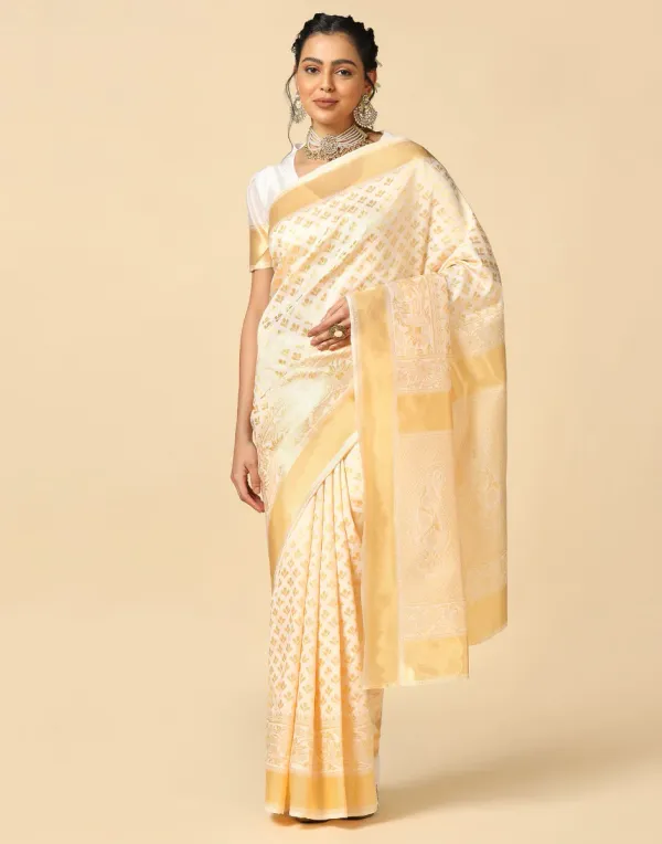 White_Banarasi_Silk_Saree_with_Golden_Zari_Paisley_Design