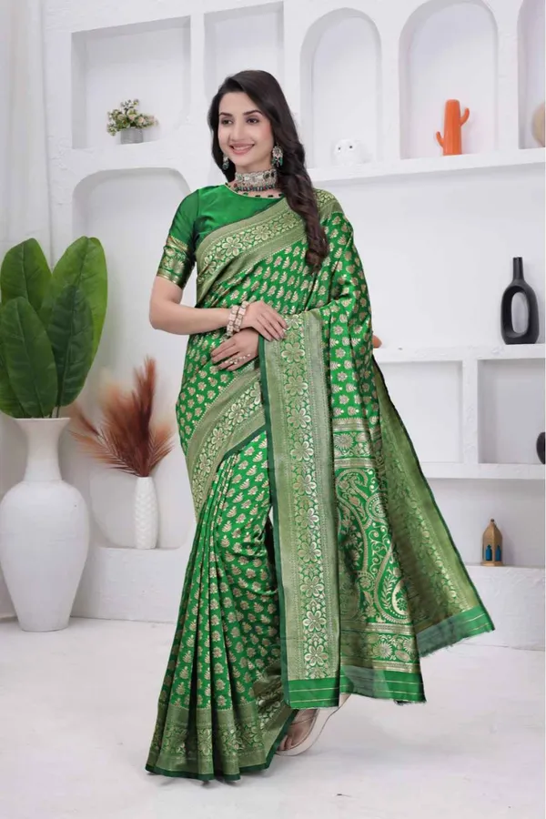 Parot_Banarasi_Soft_Silk_Saree_for_Women_with_Rich_Zari_Jacquard_Weaving_(Art_Silk)_|_Traditional_Wedding_&_Festive_Wear_-_Blouse_Piece_Included