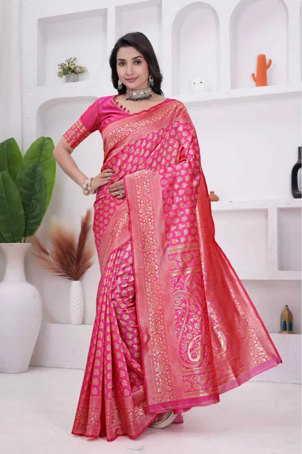 Pink_Banarasi_Soft_Silk_Saree_for_Women_with_Rich_Zari_Jacquard_Weaving_(Art_Silk)_|_Traditional_Wedding_&_Festive_Wear_-_Blouse_Piece_Included