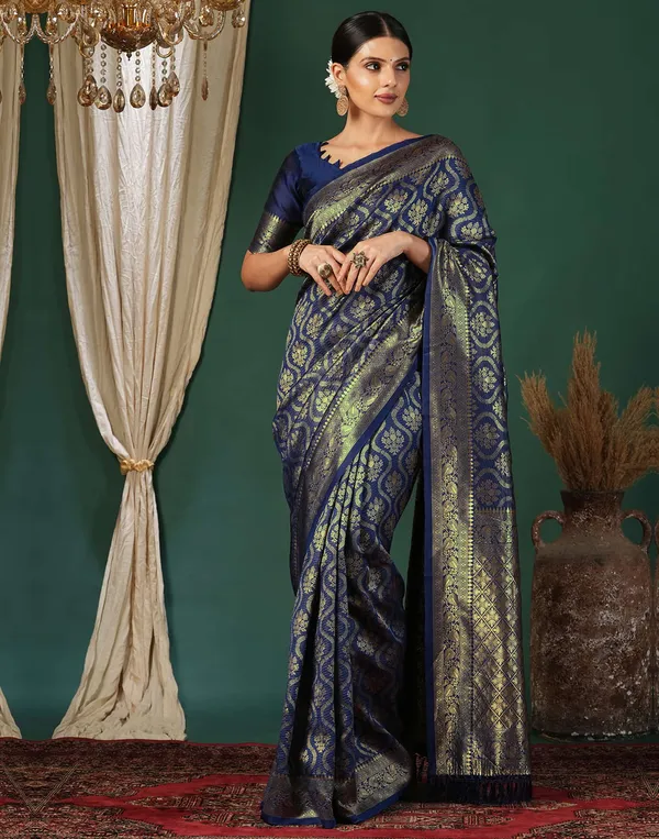 Blue_Banarasi_Silk_Saree_with_Golden_Zari_Weaving_&_Traditional_Broad_Border