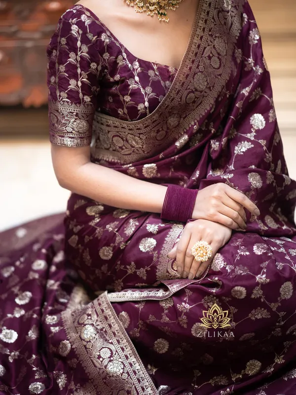 Wine_Banarasi_Silk_Saree_with_Intricate_Floral_Zari_Weaving_and_Rich_Border