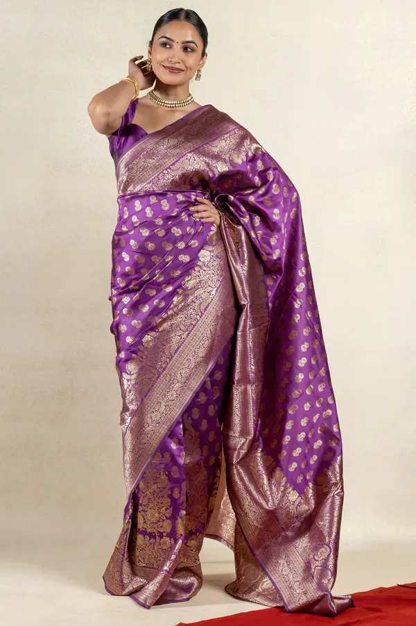 Wine_Banarasi_Silk_Saree_with_Silver_Floral_Zari_Design