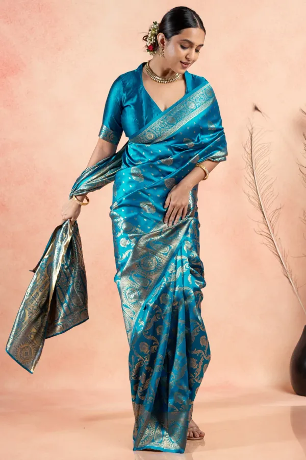 Firoji_Banarasi_Silk_Saree_with_Silver_Jal_Zari_Design