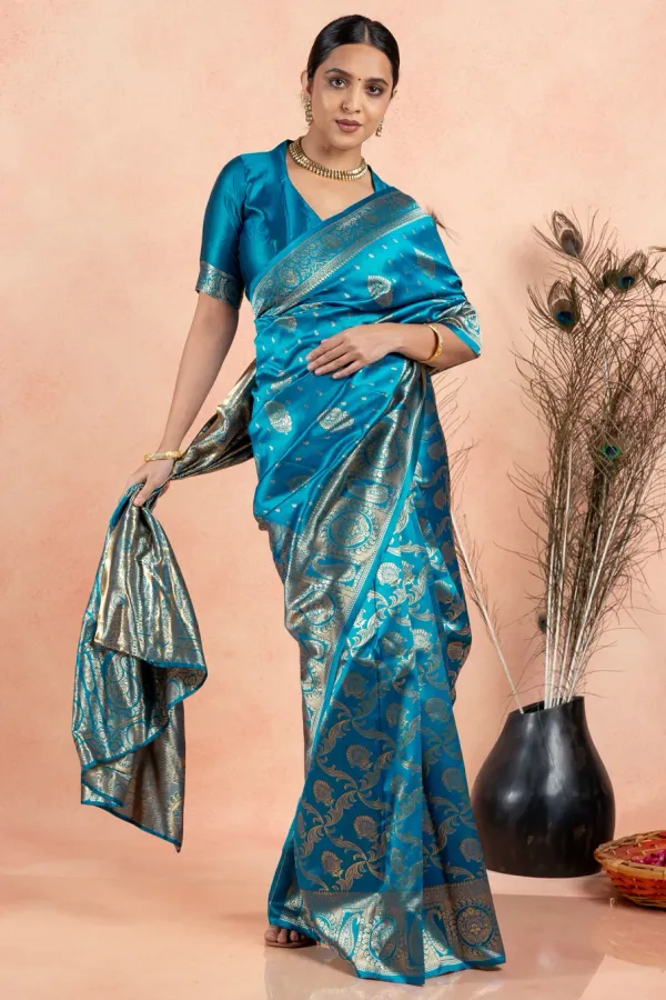 Firoji_Banarasi_Silk_Saree_with_Silver_Jal_Zari_Design