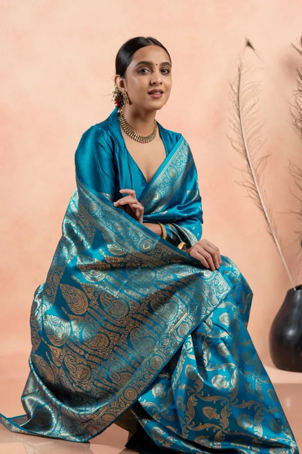 Firoji_Banarasi_Silk_Saree_with_Silver_Jal_Zari_Design