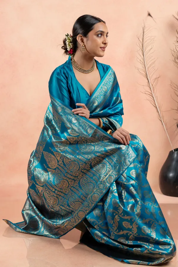 Firoji_Banarasi_Silk_Saree_with_Silver_Jal_Zari_Design