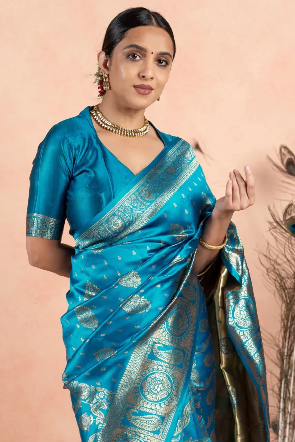 Firoji_Banarasi_Silk_Saree_with_Silver_Jal_Zari_Design