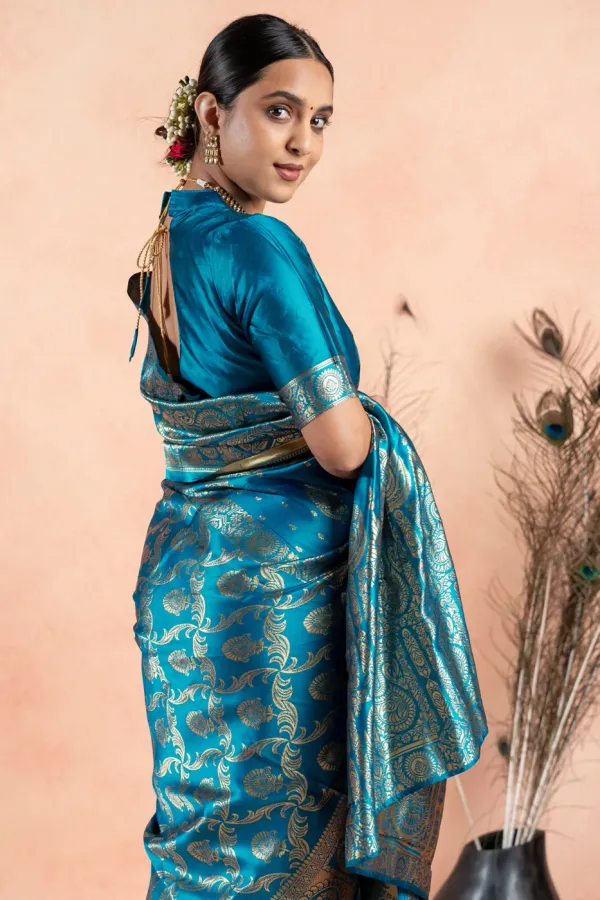 Firoji_Banarasi_Silk_Saree_with_Silver_Jal_Zari_Design