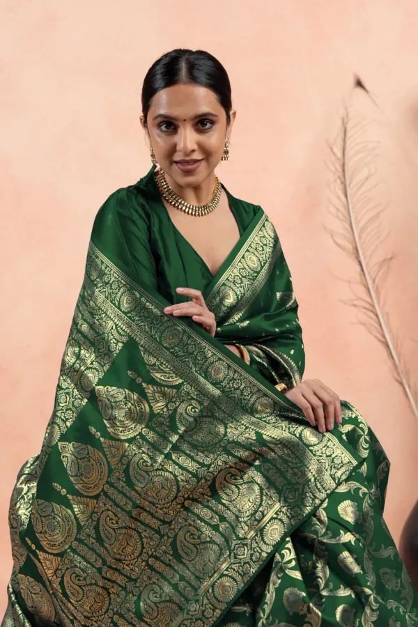 Green_Banarasi_Silk_Saree_with_Silver_Jal_Zari_Design
