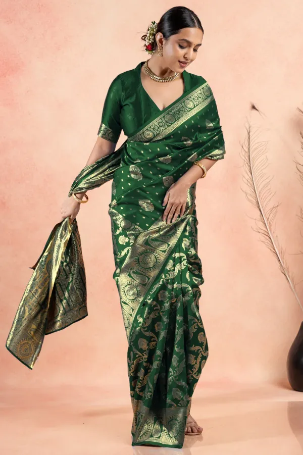 Green_Banarasi_Silk_Saree_with_Silver_Jal_Zari_Design