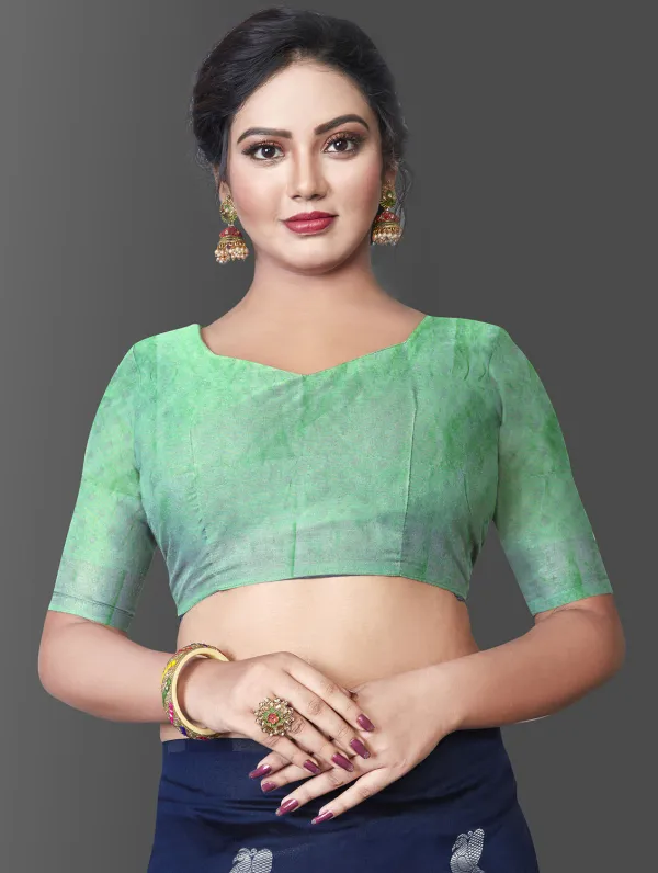 Light_Blue_Kanjivaram_Silk_Saree_with_Silver_Zari_Buttas_&_Contrast_Green_Border_-_Blouse_Piece_Included