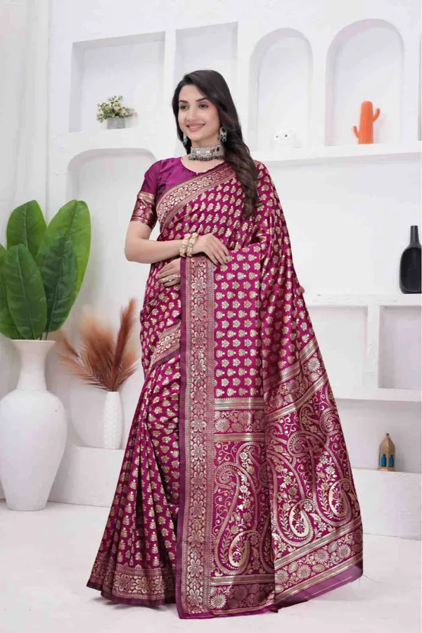 Wine_Banarasi_Soft_Silk_Saree_for_Women_with_Rich_Zari_Jacquard_Weaving_(Art_Silk)_|_Traditional_Wedding_&_Festive_Wear_-_Blouse_Piece_Included