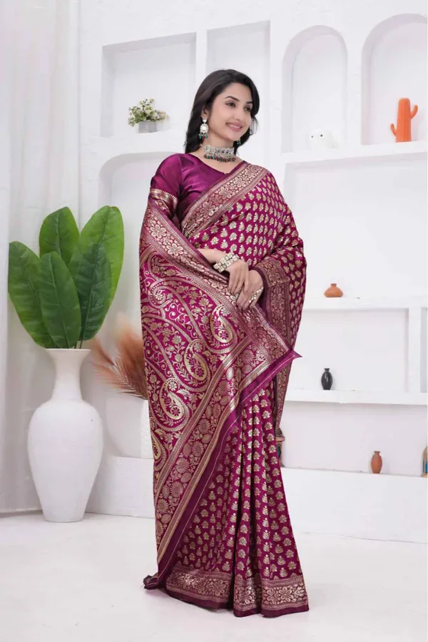 Wine_Banarasi_Soft_Silk_Saree_for_Women_with_Rich_Zari_Jacquard_Weaving_(Art_Silk)_|_Traditional_Wedding_&_Festive_Wear_-_Blouse_Piece_Included