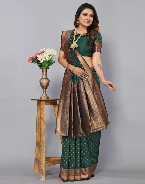 Green_Banarasi_Silk_Saree_with_Golden_Zari_Butta_and_Rich_Pallu_Work