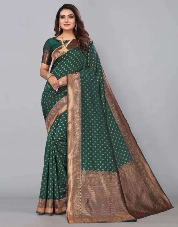 Green_Banarasi_Silk_Saree_with_Golden_Zari_Butta_and_Rich_Pallu_Work