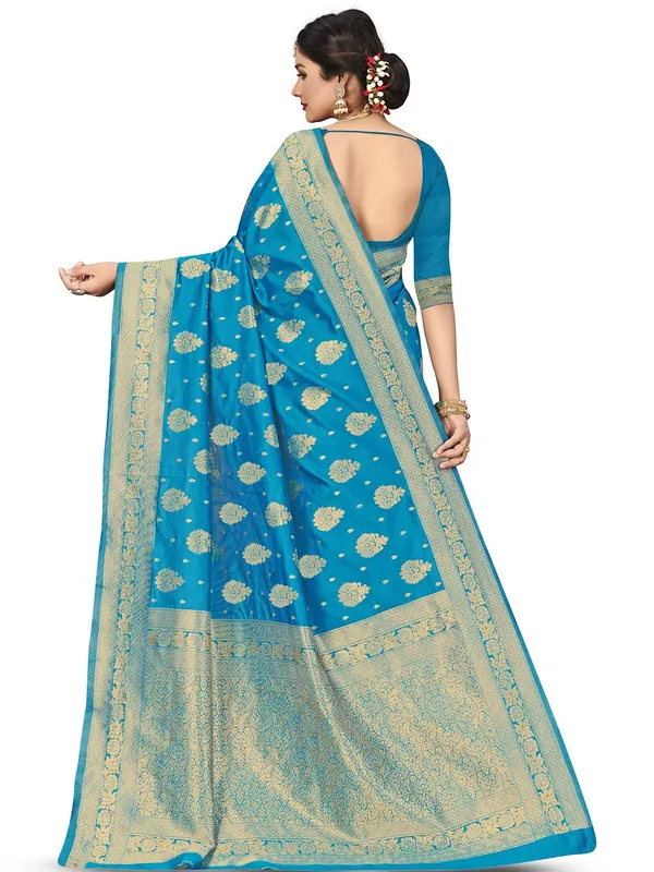 Firoji_Banarasi_Silk_Saree_with_Golden_Zari_Butta_and_Rich_Pallu_Work