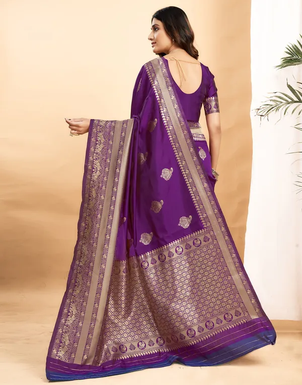 Wine_Banarasi_Silk_Saree_with_Mor_Design