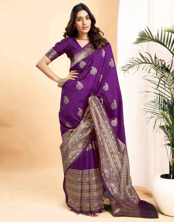 Wine_Banarasi_Silk_Saree_with_Mor_Design