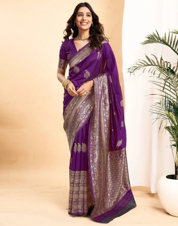 Wine_Banarasi_Silk_Saree_with_Mor_Design