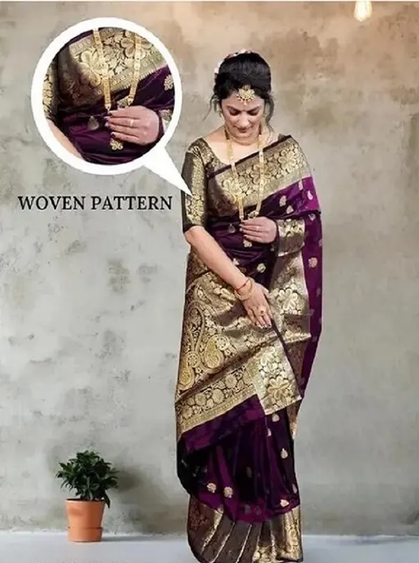 Wine_Banarasi_Silk_Saree_with_Golden_Zari_Floral_&_Paisley_Weaving_-_Blouse_Piece_Included