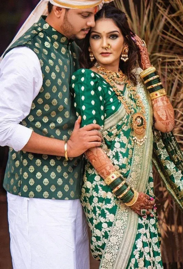 Green_Paithani_Silk_Saree_with_Golden_Zari_Butta_and_Rich_Pallu_Border