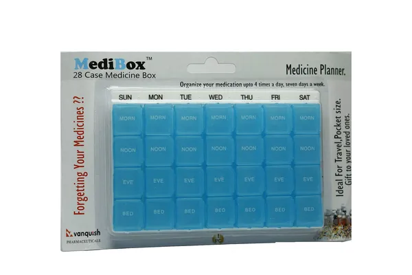 White_&_Blue_28_Case_Weekly_Pill_Organizer_Box_With_28_Detachable_Compartments_4_Times_A_Day__Ideal_For_Traveling_And_Gifting_To_Elders_Pack_Of_1
