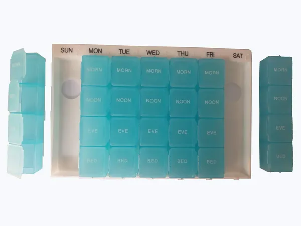 White_&_Blue_28_Case_Weekly_Pill_Organizer_Box_With_28_Detachable_Compartments_4_Times_A_Day__Ideal_For_Traveling_And_Gifting_To_Elders_Pack_Of_1