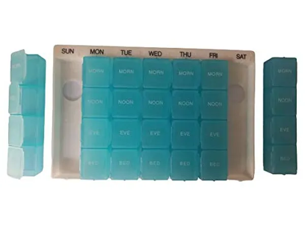 White_&_Blue_28_Case_Weekly_Pill_Organizer_Box_With_28_Detachable_Compartments_4_Times_A_Day__Ideal_For_Traveling_And_Gifting_To_Elders_Pack_Of_2