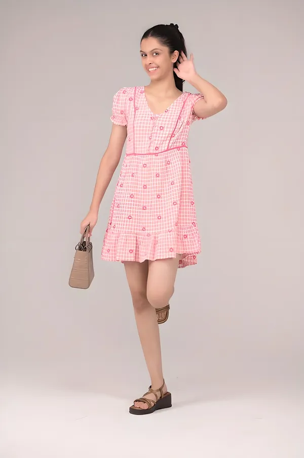 Pink_&_White_Check_Casual_Wear_Cotton_Voile_Dress_For_Children