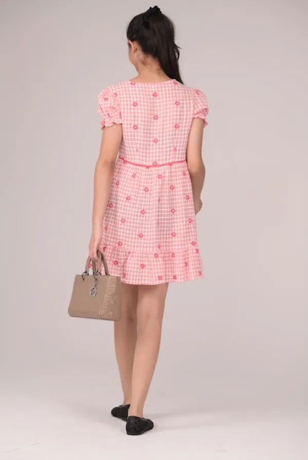 Pink_&_White_Check_Casual_Wear_Cotton_Voile_Dress_For_Children