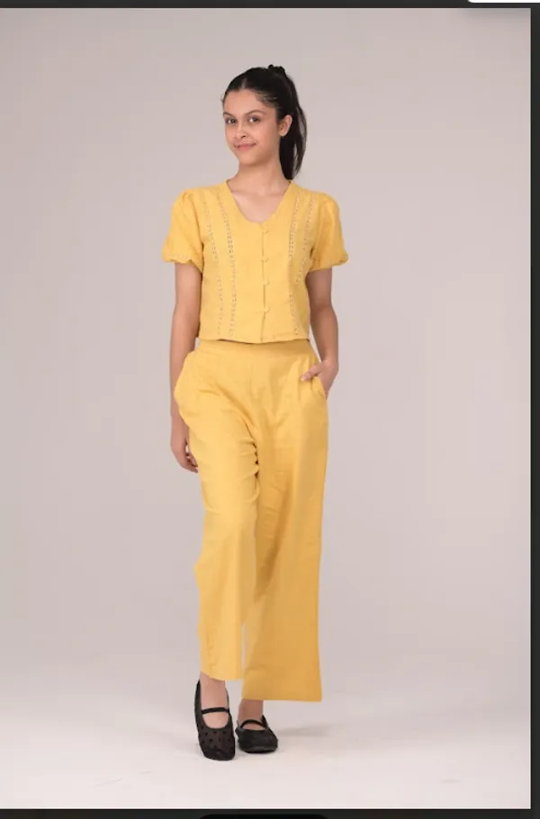 Yellow_Casual_Wear_Cotton_Co-Ord_For_Children