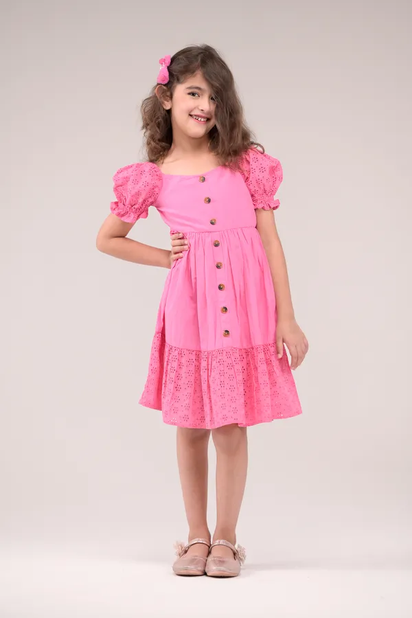Dark_Pink_Casual_Wear_Cotton_Voile_Dress_For_Kids