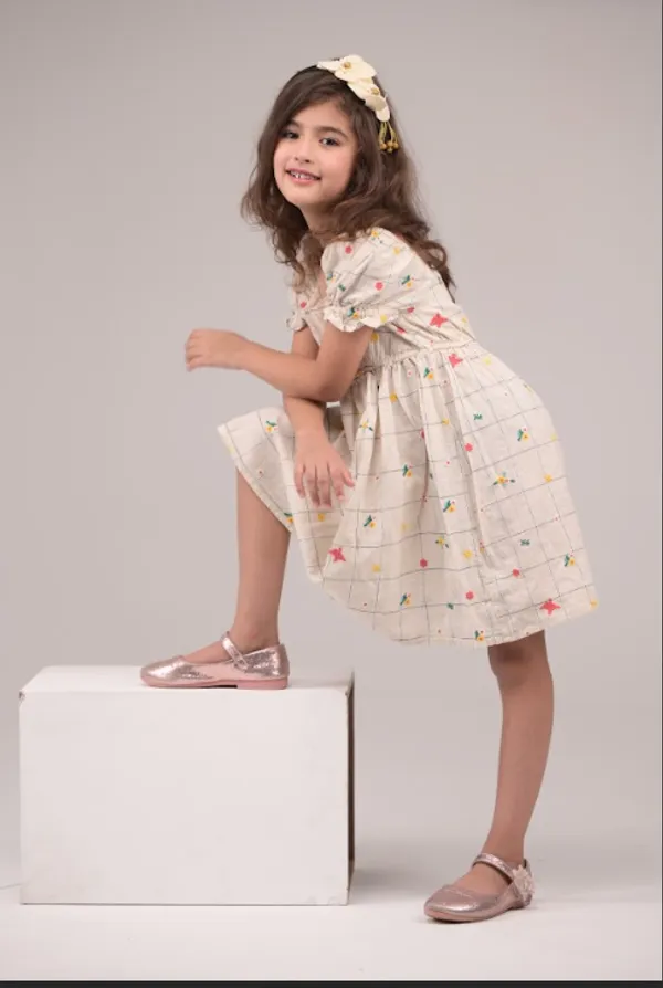 Ivory_&_Black_Check_Cotton_Linen_Dress_For_Kids