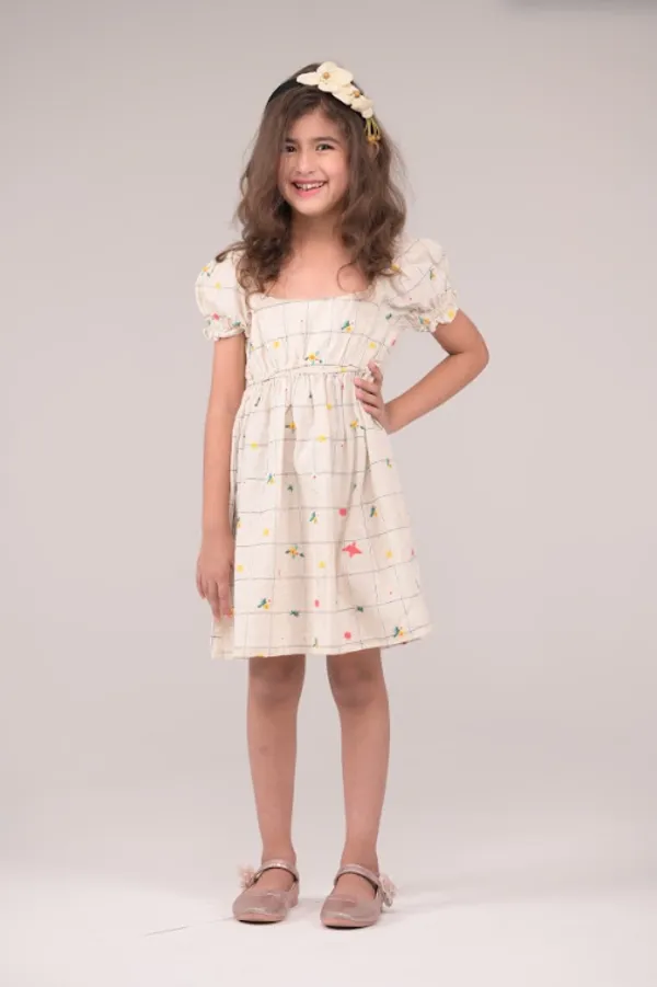 Ivory_&_Black_Check_Cotton_Linen_Dress_For_Kids