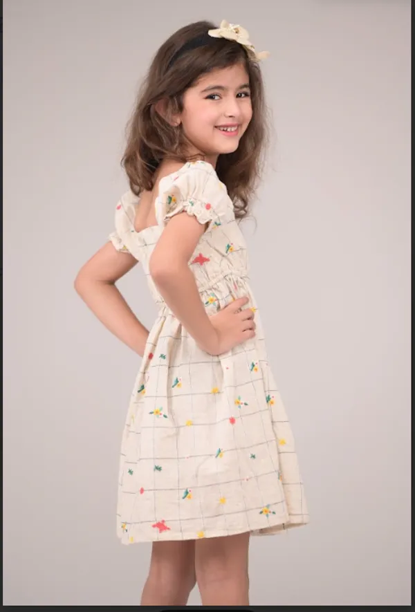 Ivory_&_Black_Check_Cotton_Linen_Dress_For_Kids