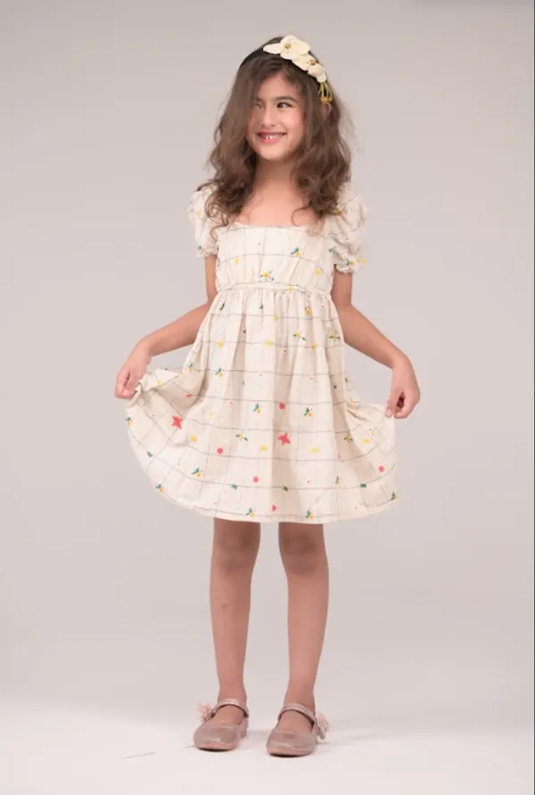 Ivory_&_Black_Check_Cotton_Linen_Dress_For_Kids