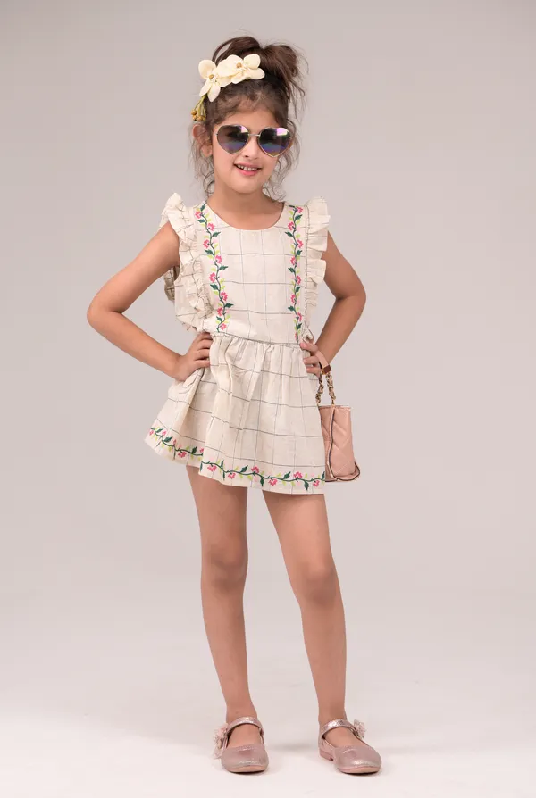 Ivory_&_Black_Check_Casual_Wear_Cotton_Voile_Dress_For_Kids