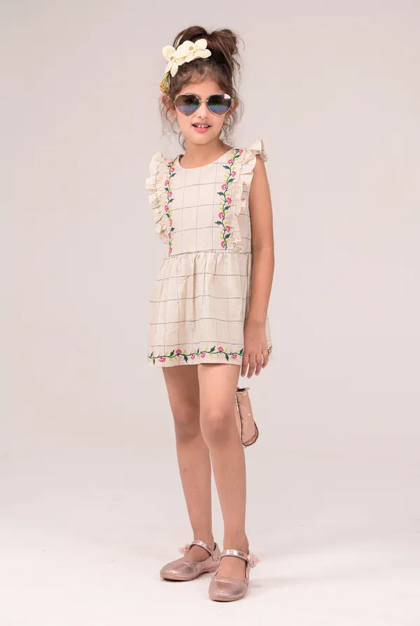 Ivory_&_Black_Check_Casual_Wear_Cotton_Voile_Dress_For_Kids