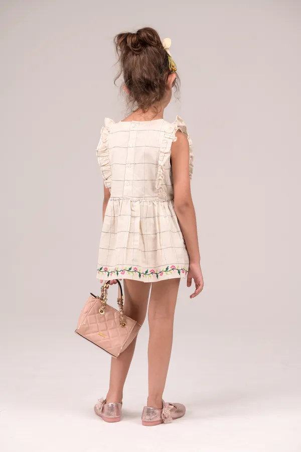 Ivory_&_Black_Check_Casual_Wear_Cotton_Voile_Dress_For_Kids