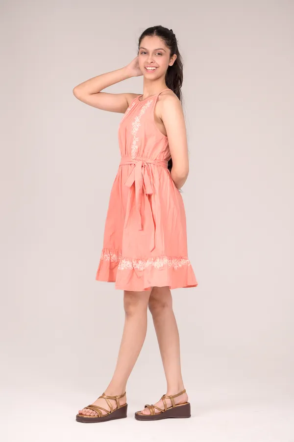 Dark_Pink_Casual_Wear_Cotton_Voile_Dress_For_Children