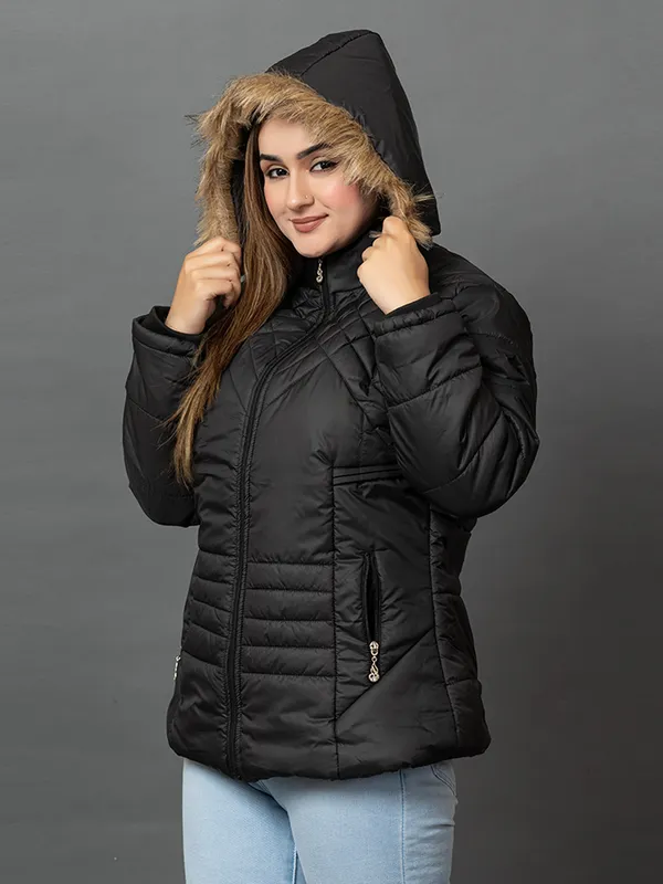Womens_Quilted_Nylon_Winter_Jacket__Full_Sleeve_Hooded_Puffer_with_Zipper_Pockets